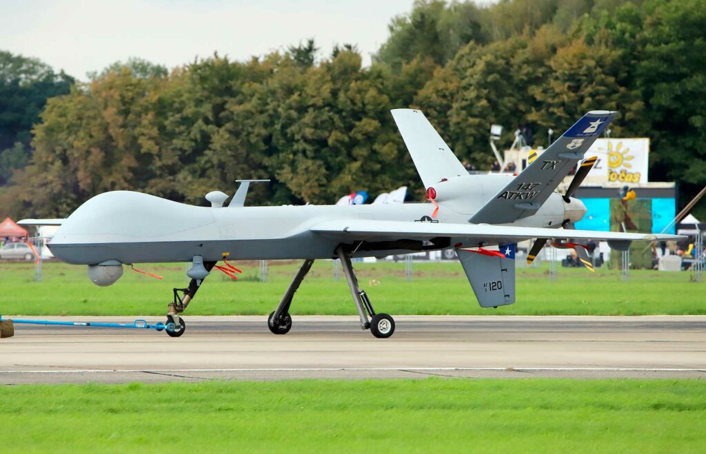 An MQ-9 drone tested in an air-to-air mission in Yemen with a Hellfire missile