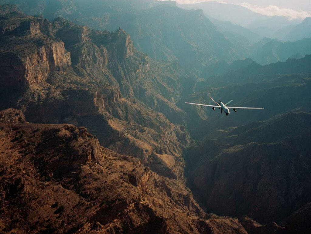 An MQ-9 drone tested in an air-to-air mission in Yemen with a Hellfire missile